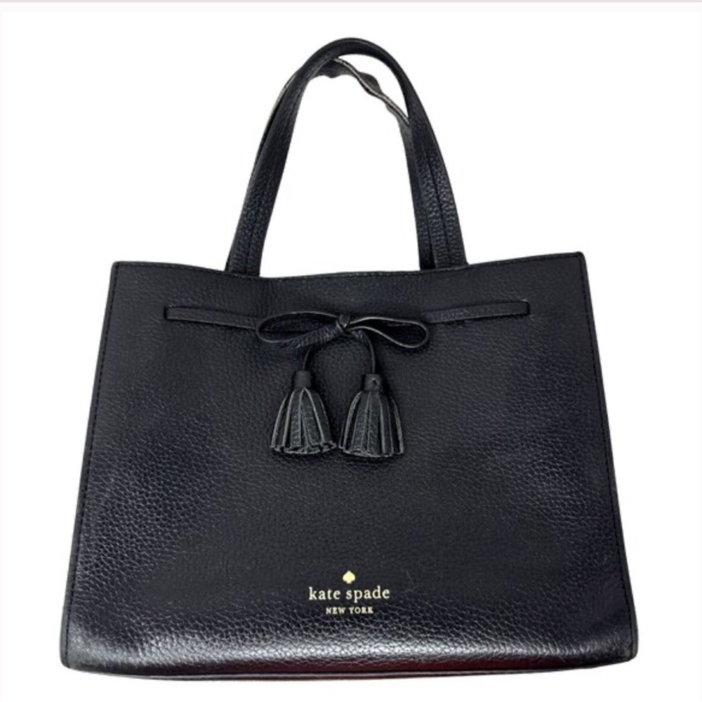 Kate Spade Hayes Black Pebbled Leather Tote / Crossbody with Tassel Accents